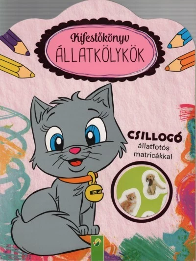 Állatkölykök kifestőkönyv - Csillogó állatfotós matricákkal (cica)